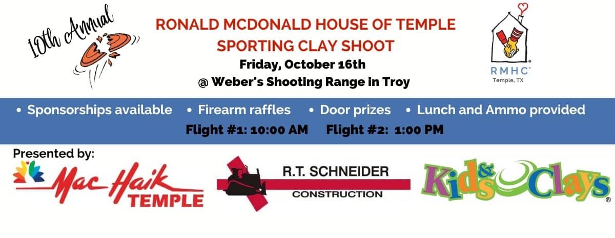 Image banner for the Sporting Clay Shoot fundraiser for the Ronald McDonald House of Temple, Texas